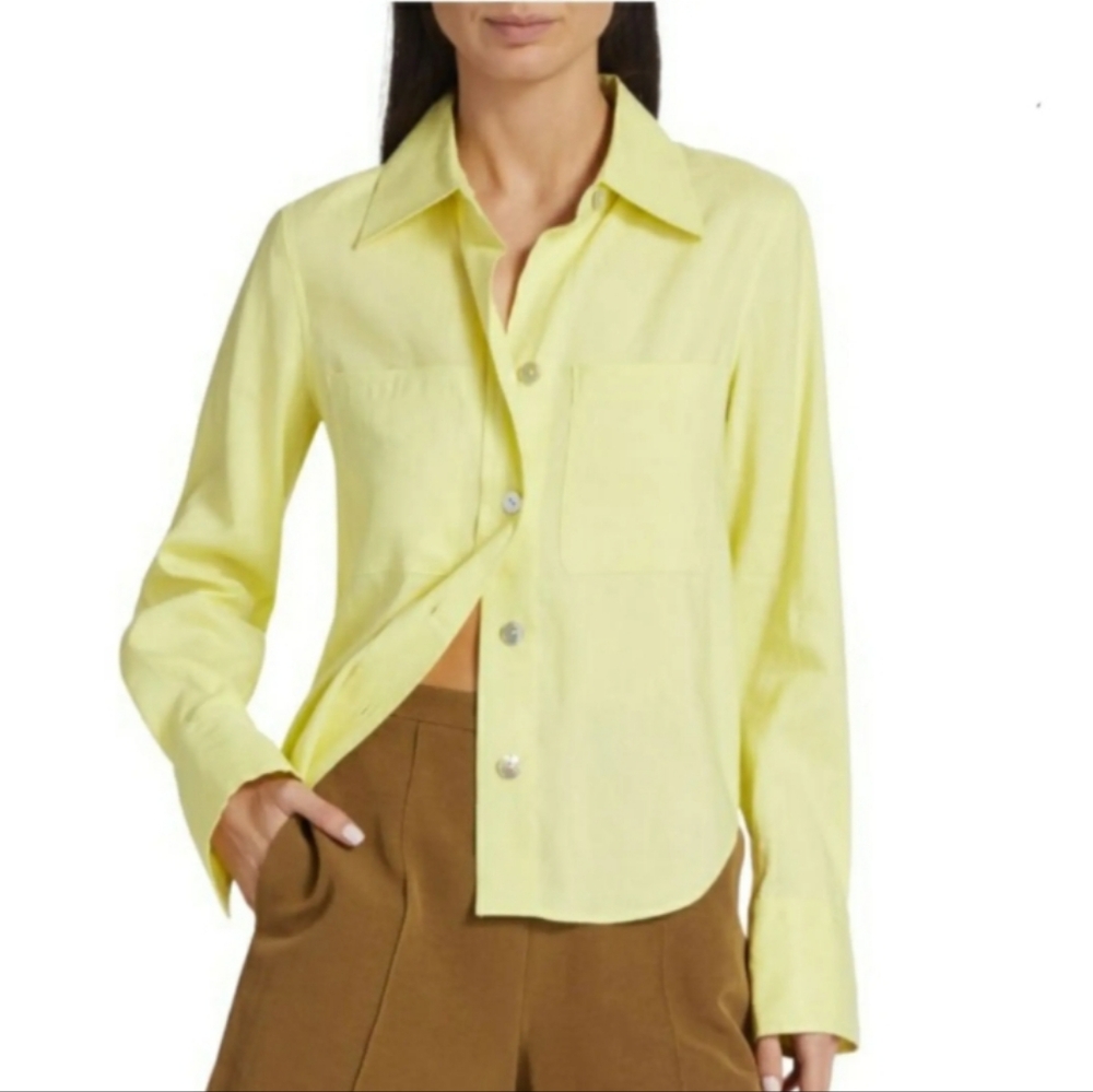 NWT Vince Linen Button Front Top In Line Size Woman's 0 XXS Retail $365